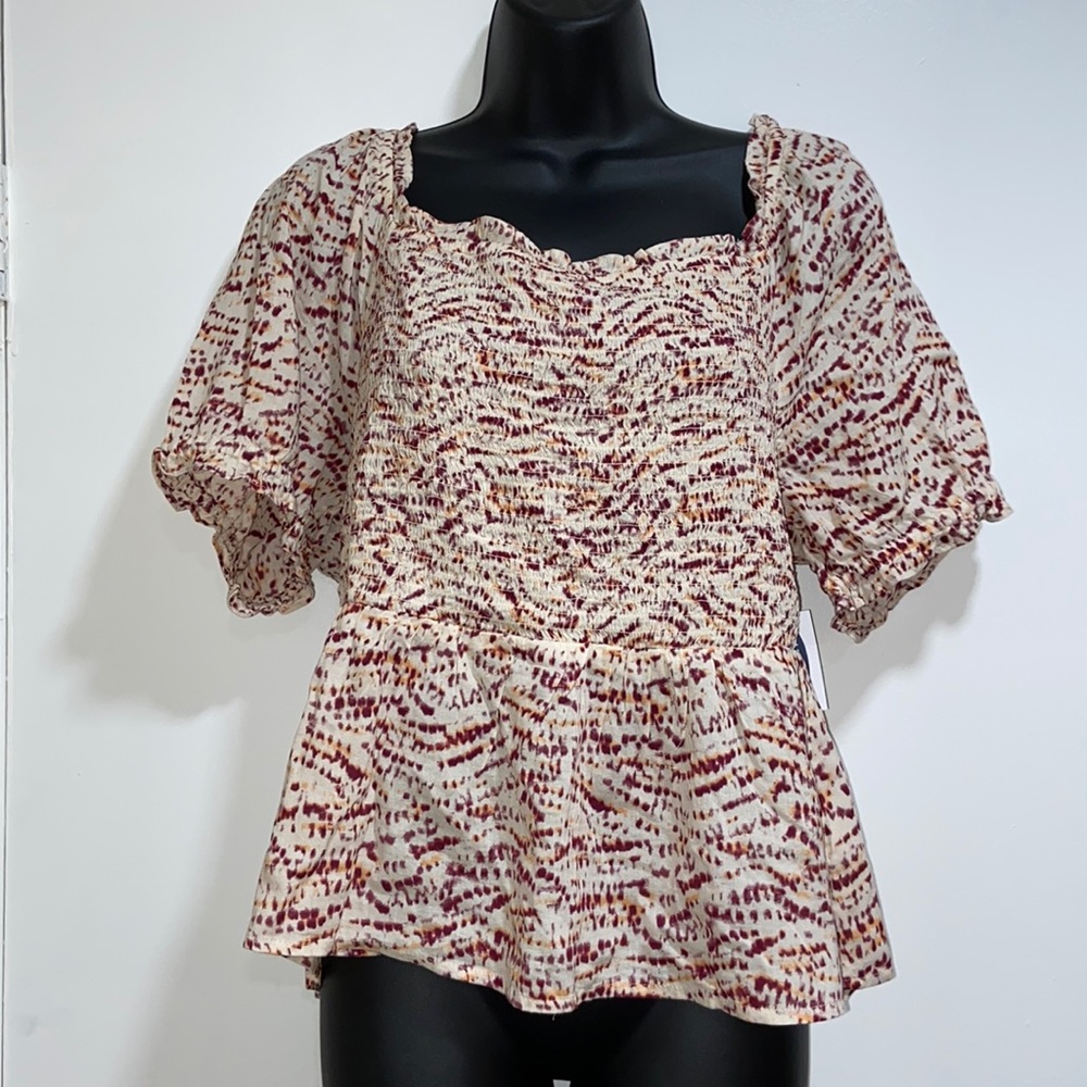 NWT Old Navy Smocked Tee Shirt | Maroon | L
